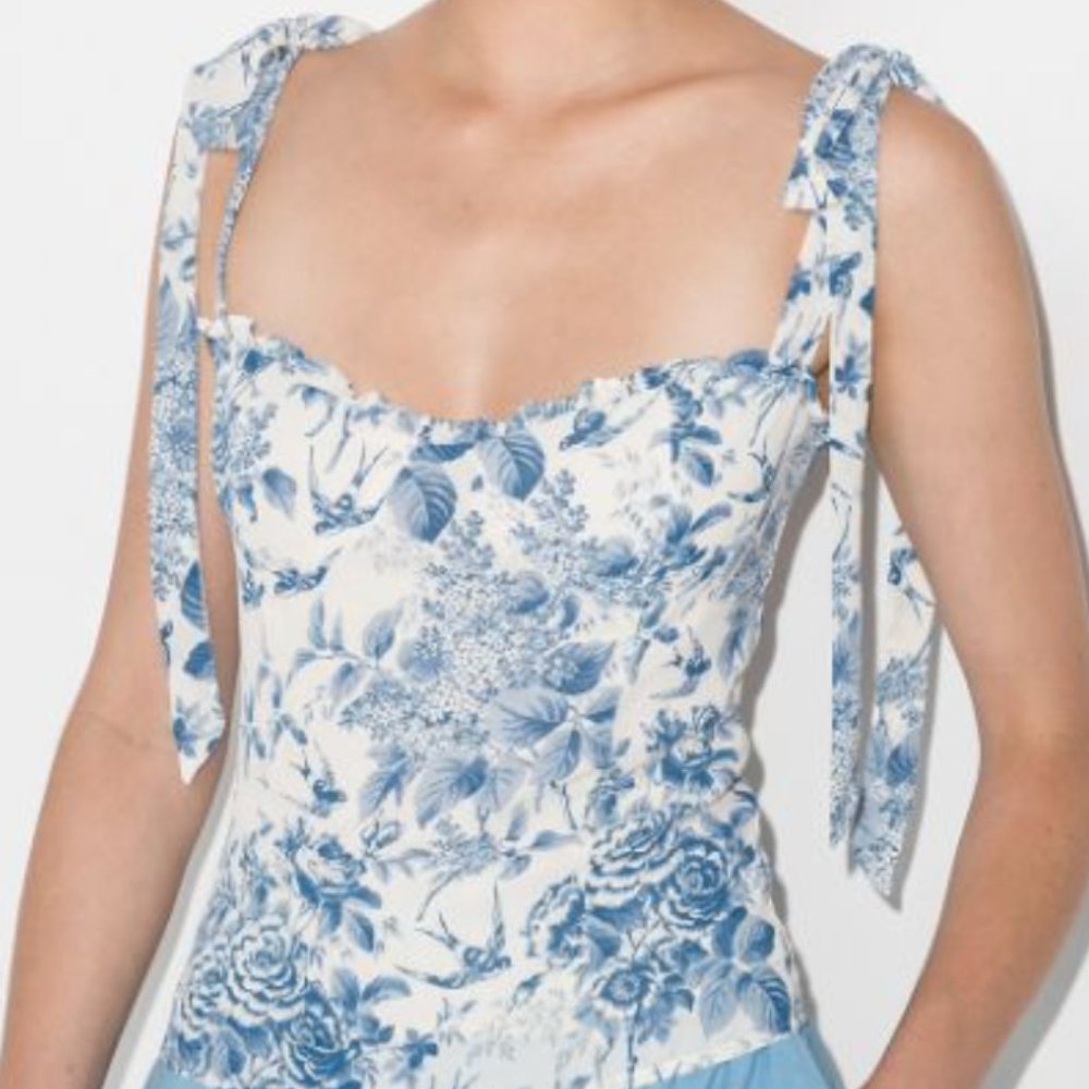 Reformation Blue Floral Blanca Top Size 4 +8 Sold Out